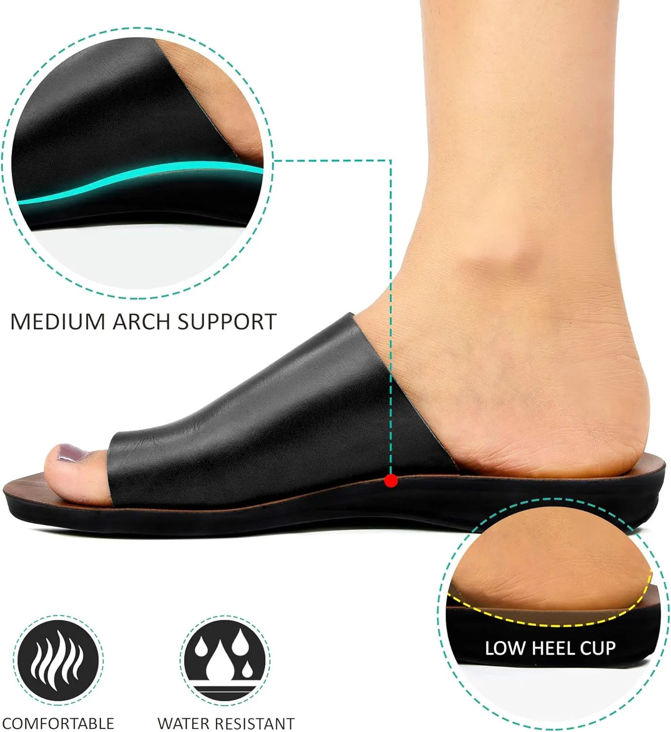 Split Toe Strap Man-Made Leather Ladies Cute Slides Outdoor Travel Dressy Flats Comfortable Walking Casual Summer Sandals for Women Fashion Footwear