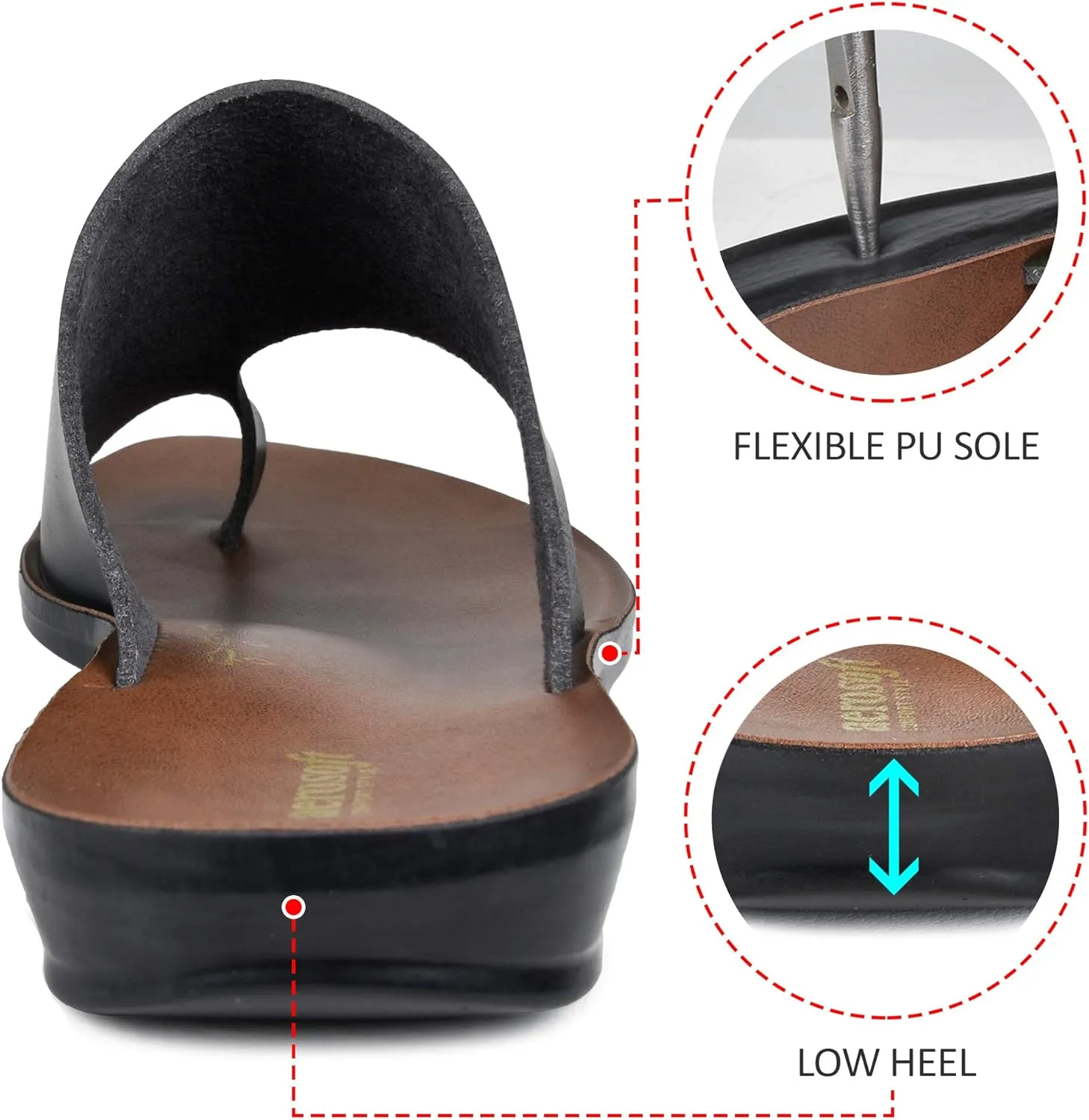 Split Toe Strap Man-Made Leather Ladies Cute Slides Outdoor Travel Dressy Flats Comfortable Walking Casual Summer Sandals for Women Fashion Footwear