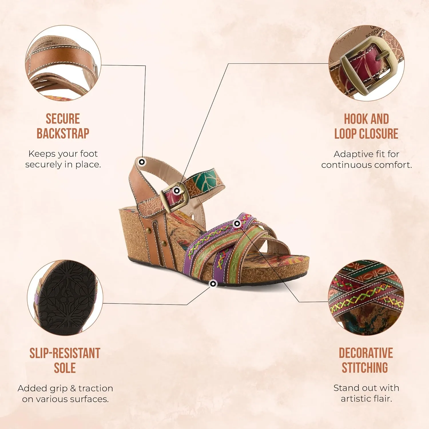 Spring Step L'Artiste Women's BOSQUET - Hand-Painted Wedge Sandals for Artistic Comfort