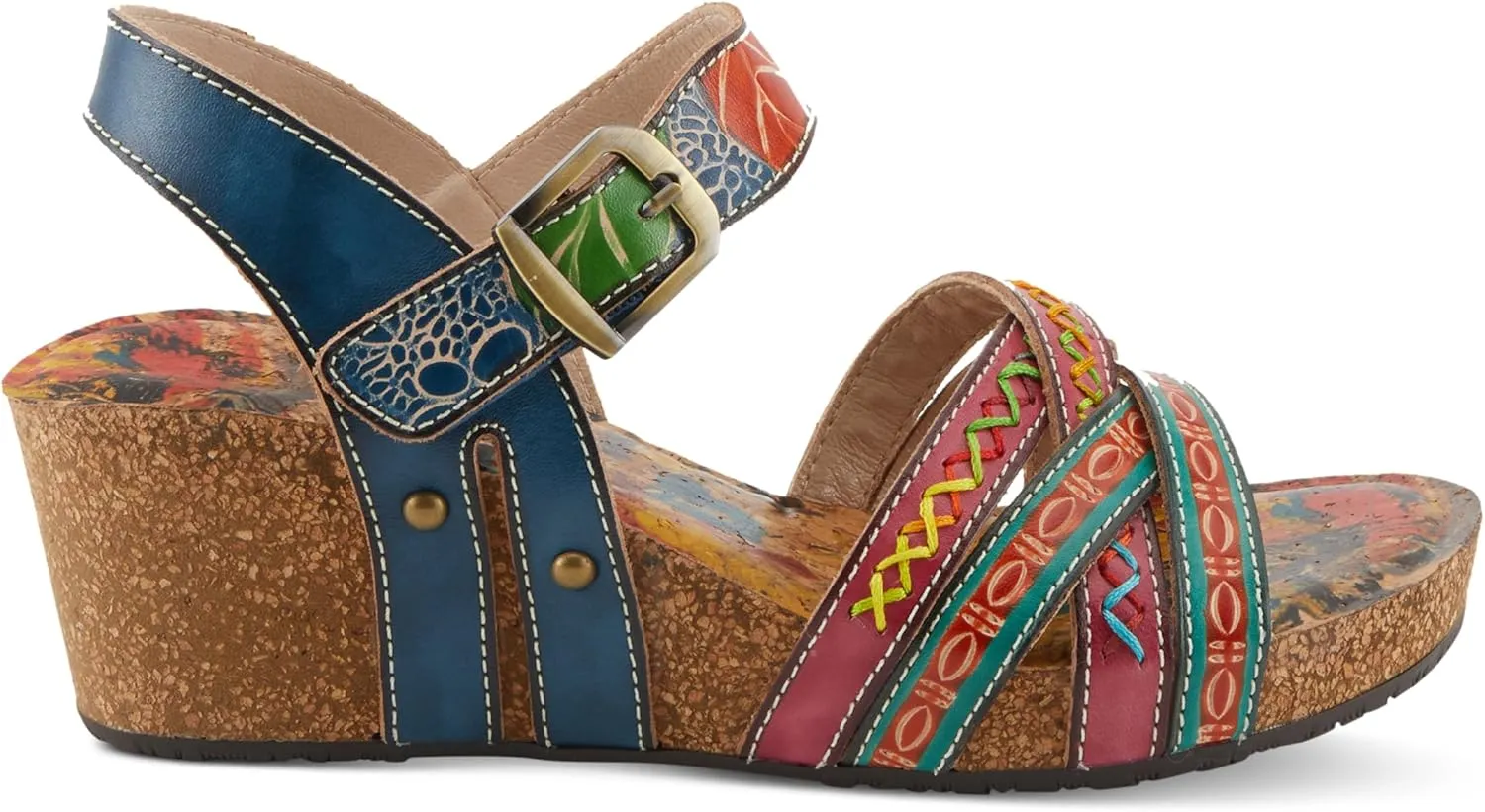 Spring Step L'Artiste Women's BOSQUET - Hand-Painted Wedge Sandals for Artistic Comfort