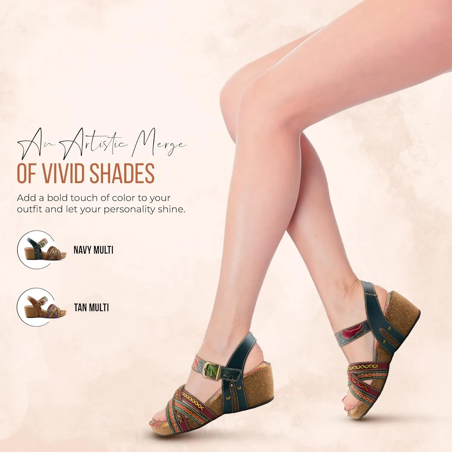Spring Step L'Artiste Women's BOSQUET - Hand-Painted Wedge Sandals for Artistic Comfort