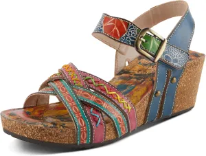 Spring Step L'Artiste Women's BOSQUET - Hand-Painted Wedge Sandals for Artistic Comfort