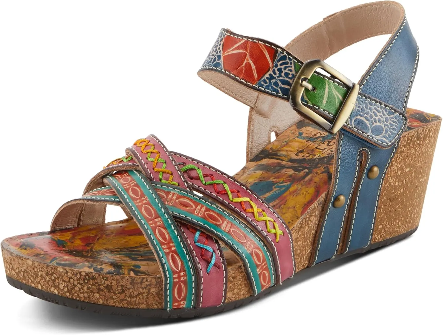 Spring Step L'Artiste Women's BOSQUET - Hand-Painted Wedge Sandals for Artistic Comfort