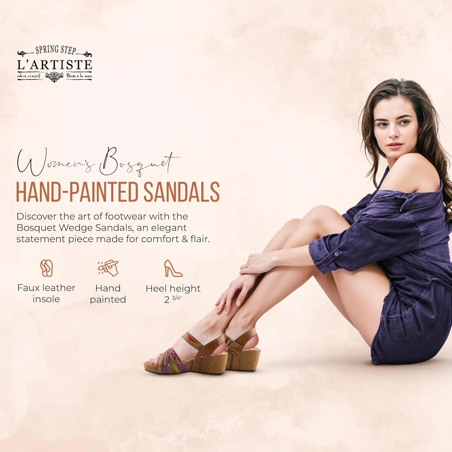 Spring Step L'Artiste Women's BOSQUET - Hand-Painted Wedge Sandals for Artistic Comfort