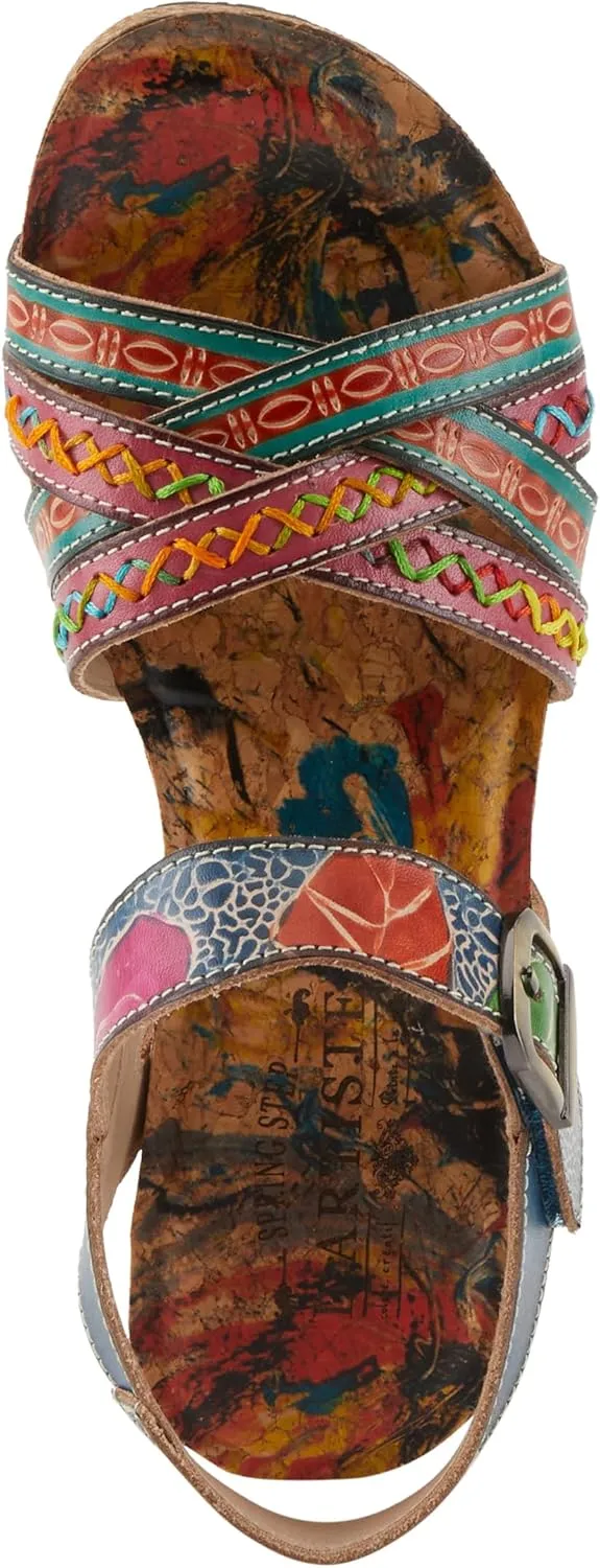 Spring Step L'Artiste Women's BOSQUET - Hand-Painted Wedge Sandals for Artistic Comfort