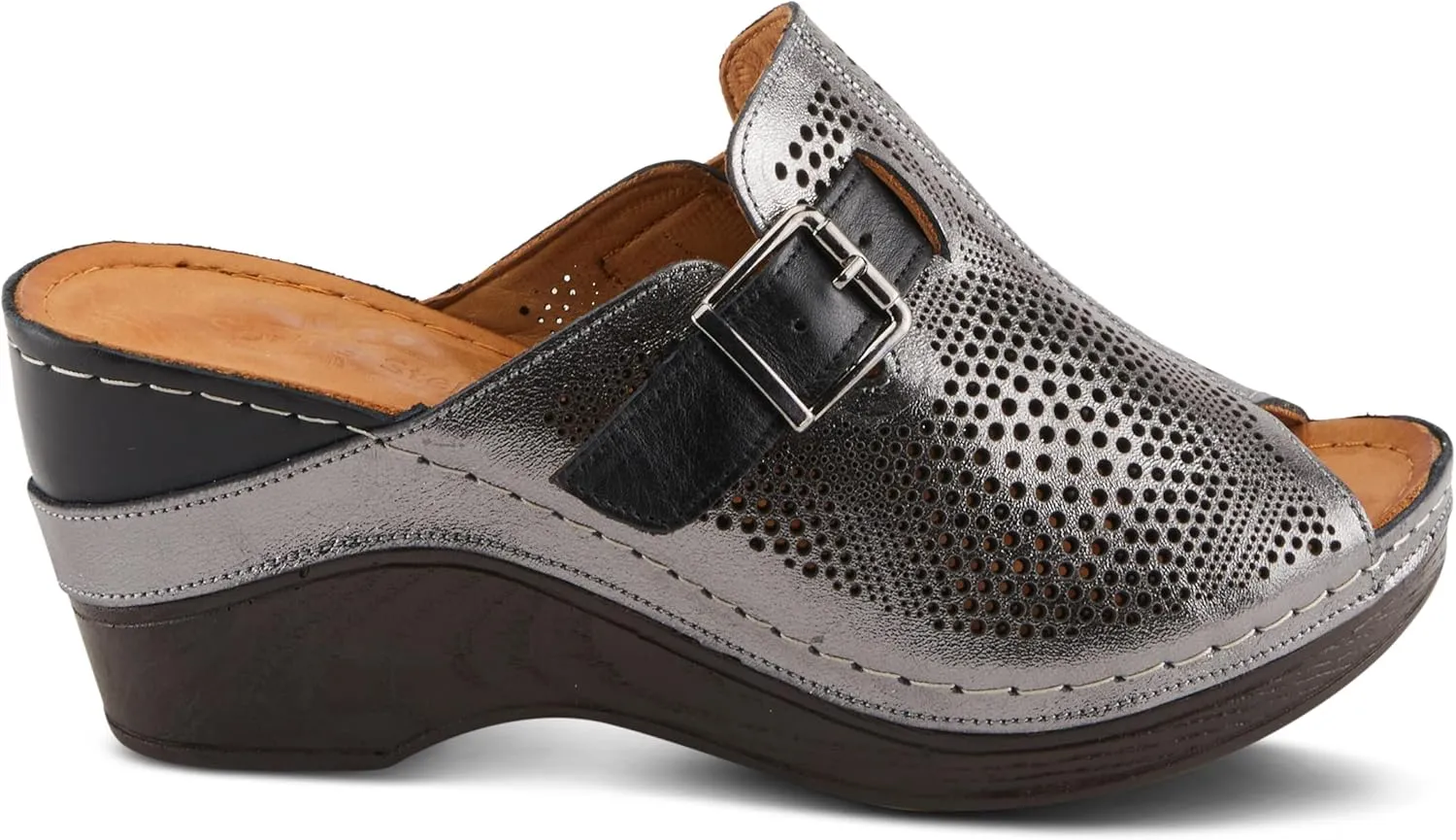 Spring Step MOMELLE Women's Perforated Leather Wedge Slide Sandals - Chic Style, Comfortable Elegance