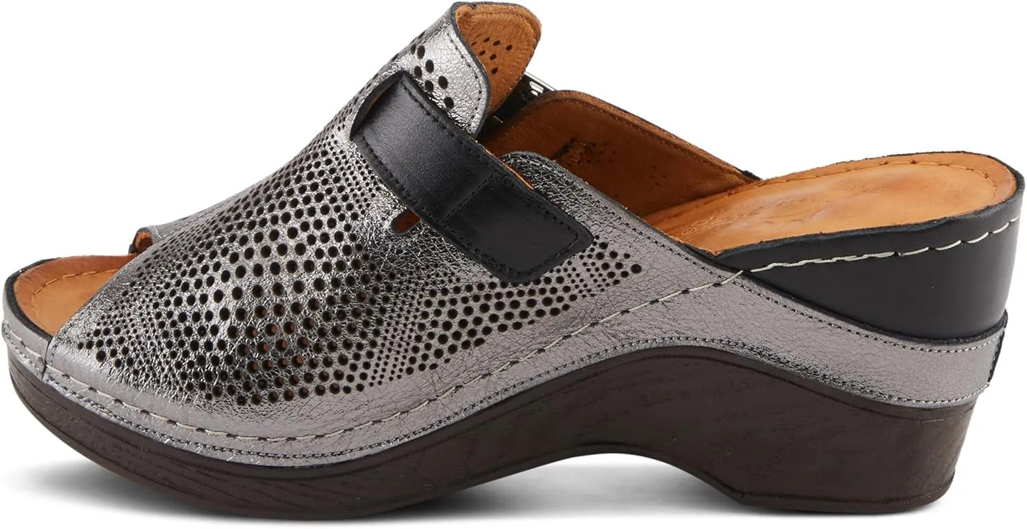 Spring Step MOMELLE Women's Perforated Leather Wedge Slide Sandals - Chic Style, Comfortable Elegance