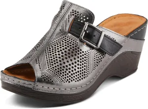 Spring Step MOMELLE Women's Perforated Leather Wedge Slide Sandals - Chic Style, Comfortable Elegance