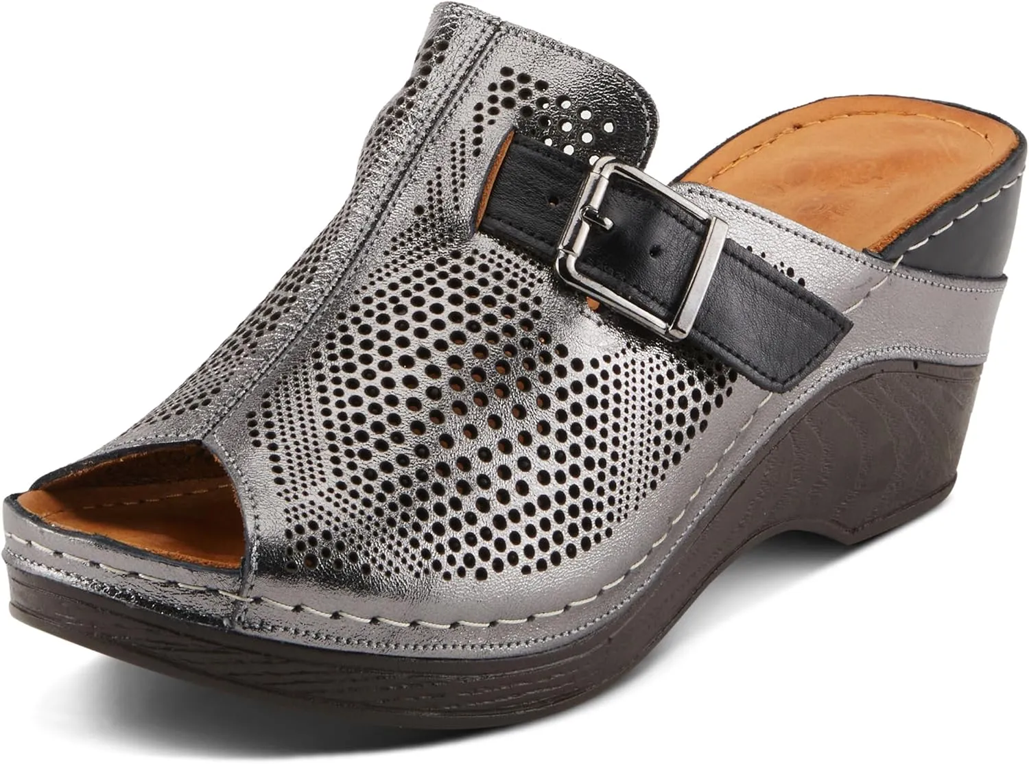 Spring Step MOMELLE Women's Perforated Leather Wedge Slide Sandals - Chic Style, Comfortable Elegance
