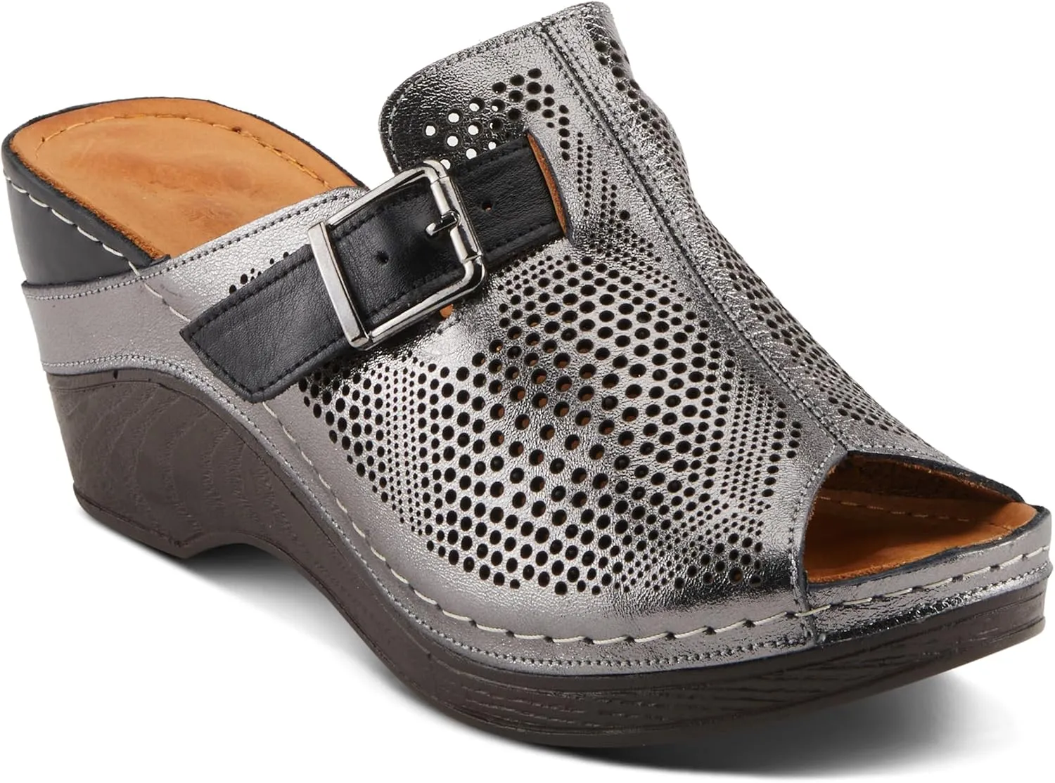 Spring Step MOMELLE Women's Perforated Leather Wedge Slide Sandals - Chic Style, Comfortable Elegance