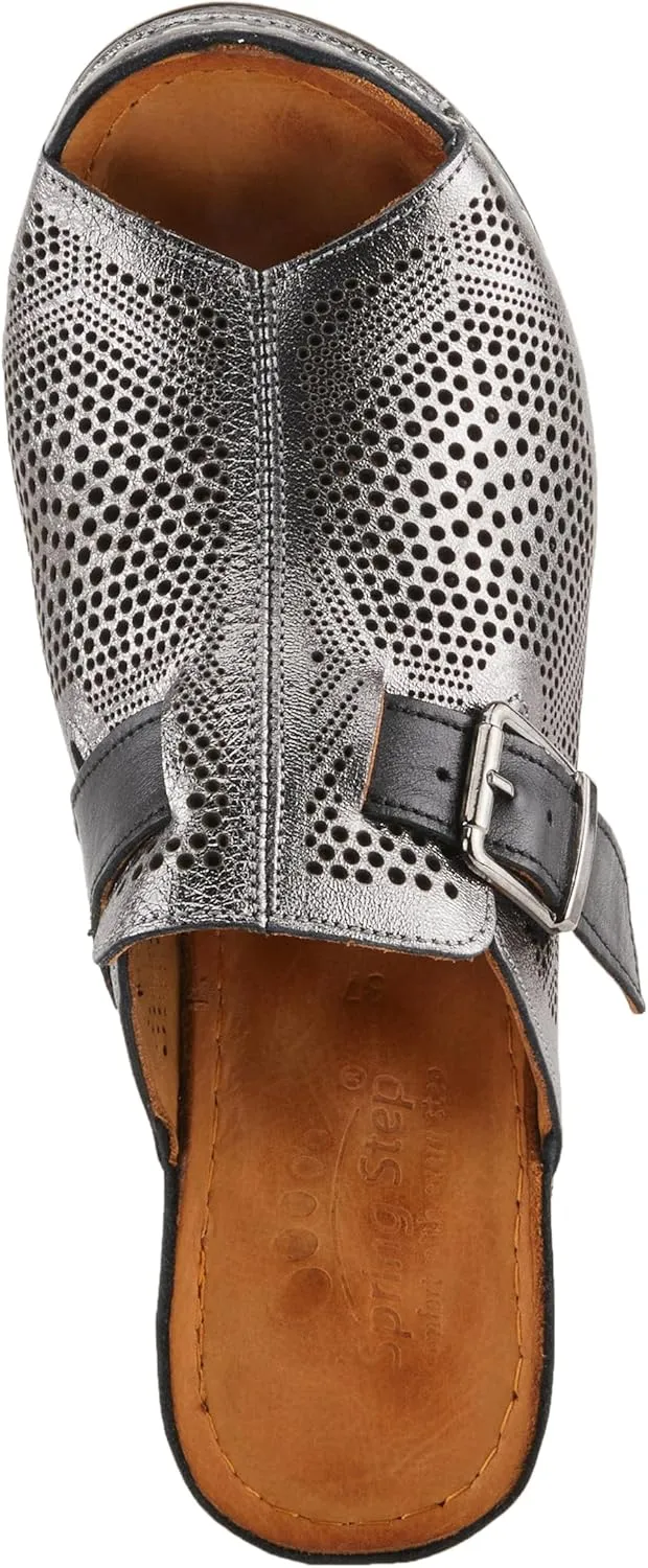 Spring Step MOMELLE Women's Perforated Leather Wedge Slide Sandals - Chic Style, Comfortable Elegance