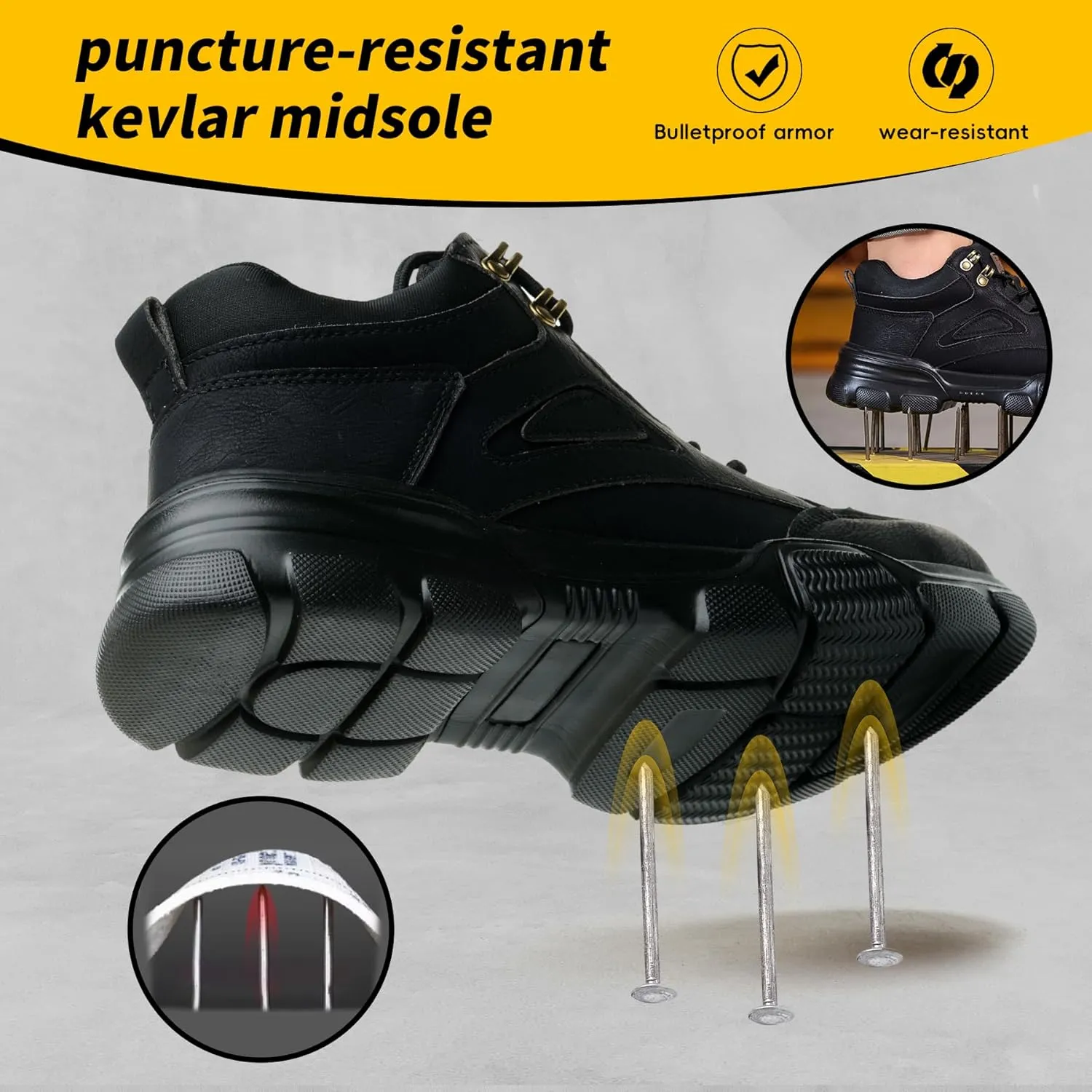 Steel Toe Work Boots for Men Wide Width Indestructible Safety Shoes Construction Shoes for Wide Feet Utility Mens Work Shoe