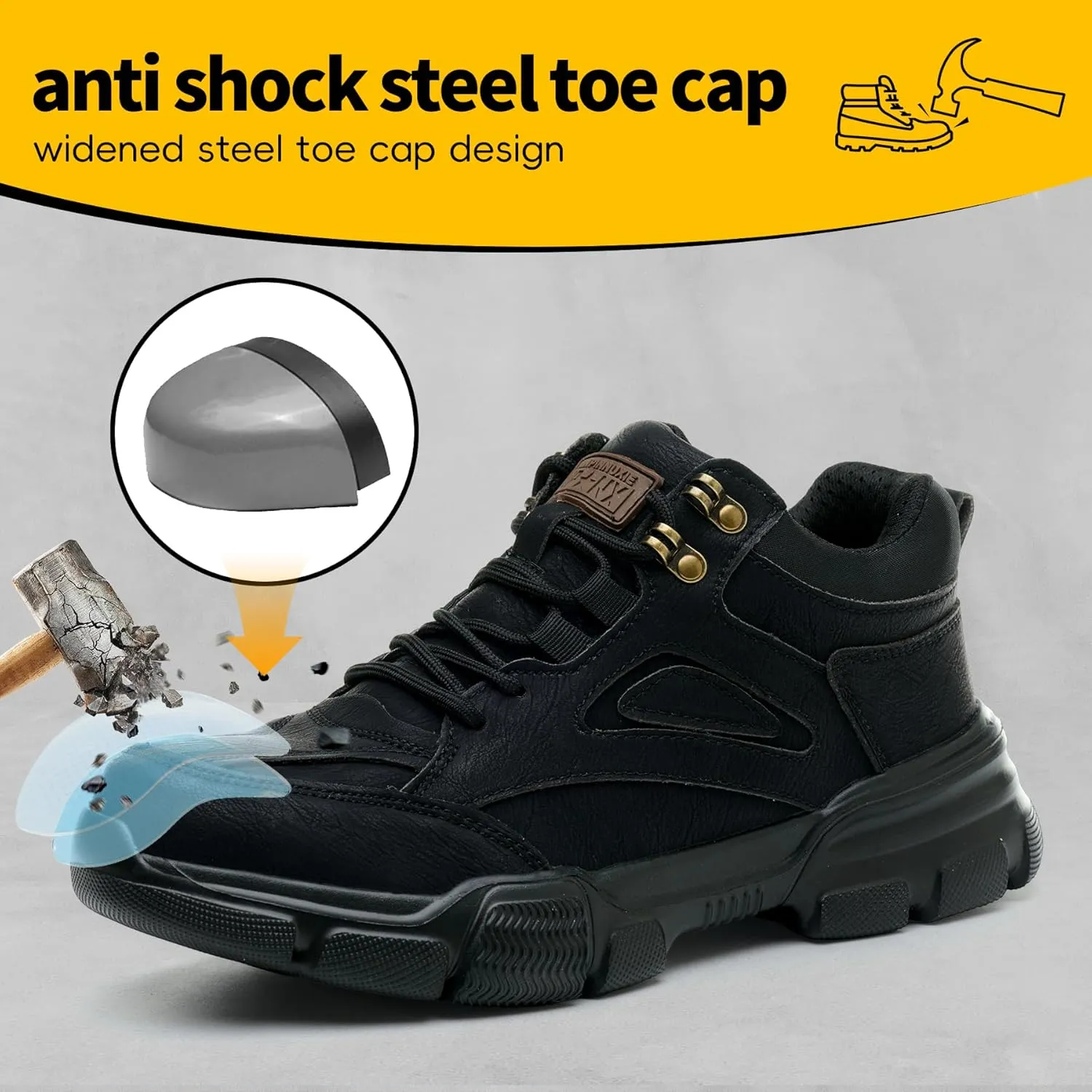 Steel Toe Work Boots for Men Wide Width Indestructible Safety Shoes Construction Shoes for Wide Feet Utility Mens Work Shoe
