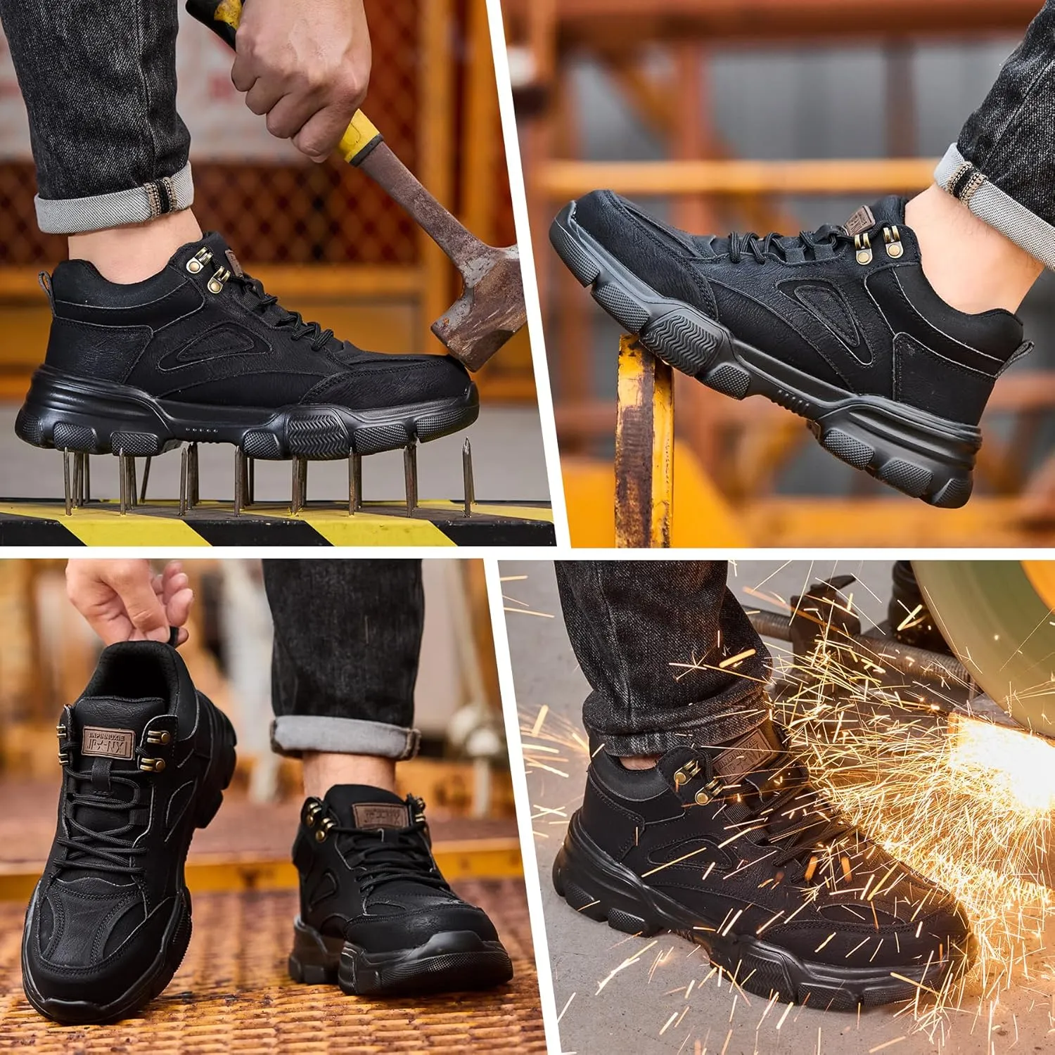 Steel Toe Work Boots for Men Wide Width Indestructible Safety Shoes Construction Shoes for Wide Feet Utility Mens Work Shoe