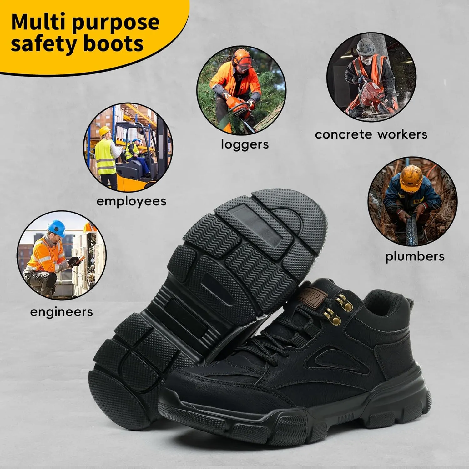 Steel Toe Work Boots for Men Wide Width Indestructible Safety Shoes Construction Shoes for Wide Feet Utility Mens Work Shoe