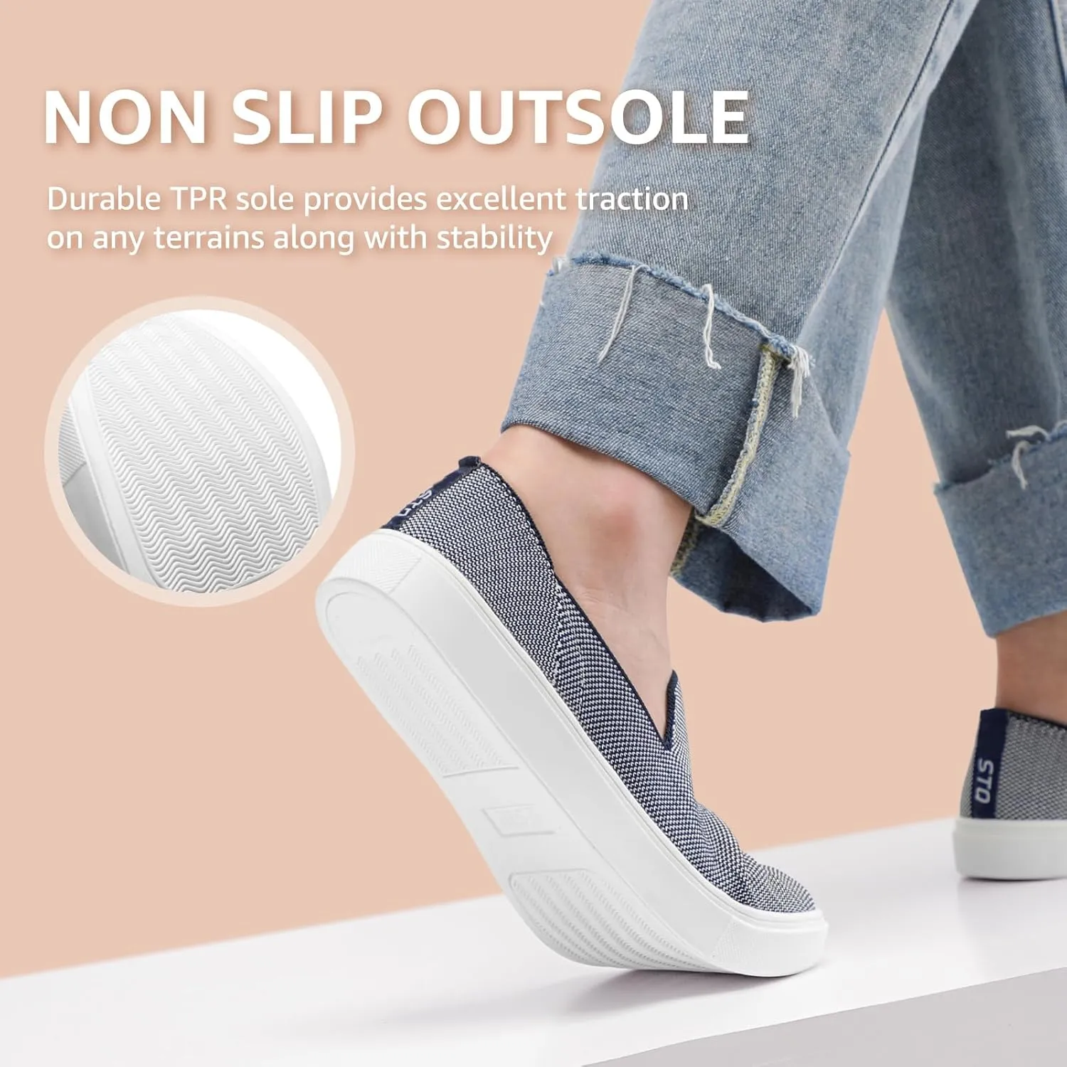 STQ Slip on Shoes for Women Breathable Fashion Sneakers Comfortable Knit Casual Shoes