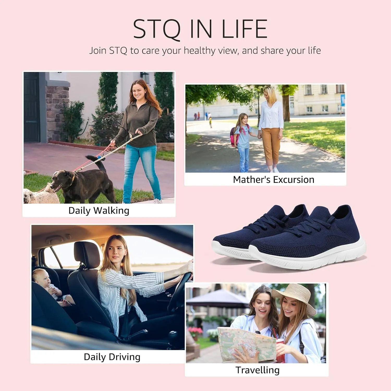 STQ Tennis Shoes Womens Slip on Walking Sneakers for Gym Workout
