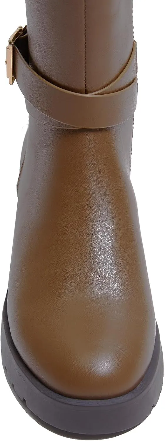 Stratuxx Kaze Women's Knee High Boots Wide Calf Side Zipper Low Heel Riding Boots Womens Tall Boots