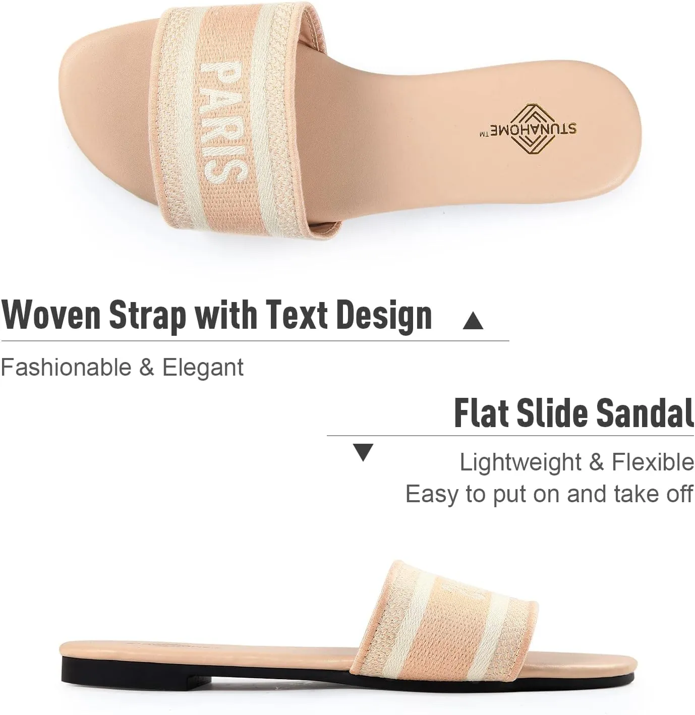 STUNAHOME Summer Flat Sandals for Women Fashion slide Sandals Womens