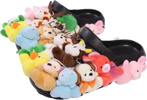 Stylish Slippers comfortable with Adjustable Straps, Covered In Stuffed Animals, Perfect as House Sandals for Women 2025