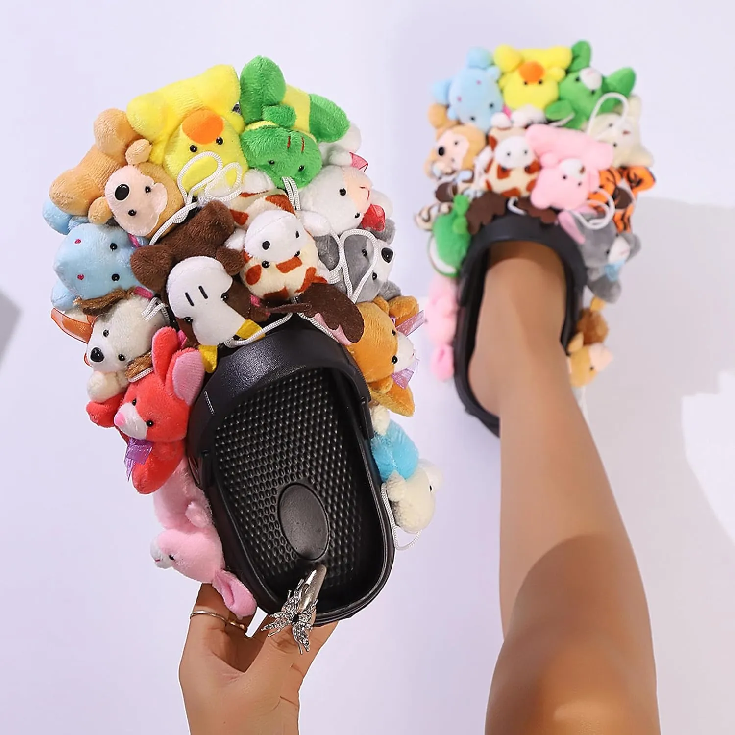 Stylish Slippers comfortable with Adjustable Straps, Covered In Stuffed Animals, Perfect as House Sandals for Women 2025