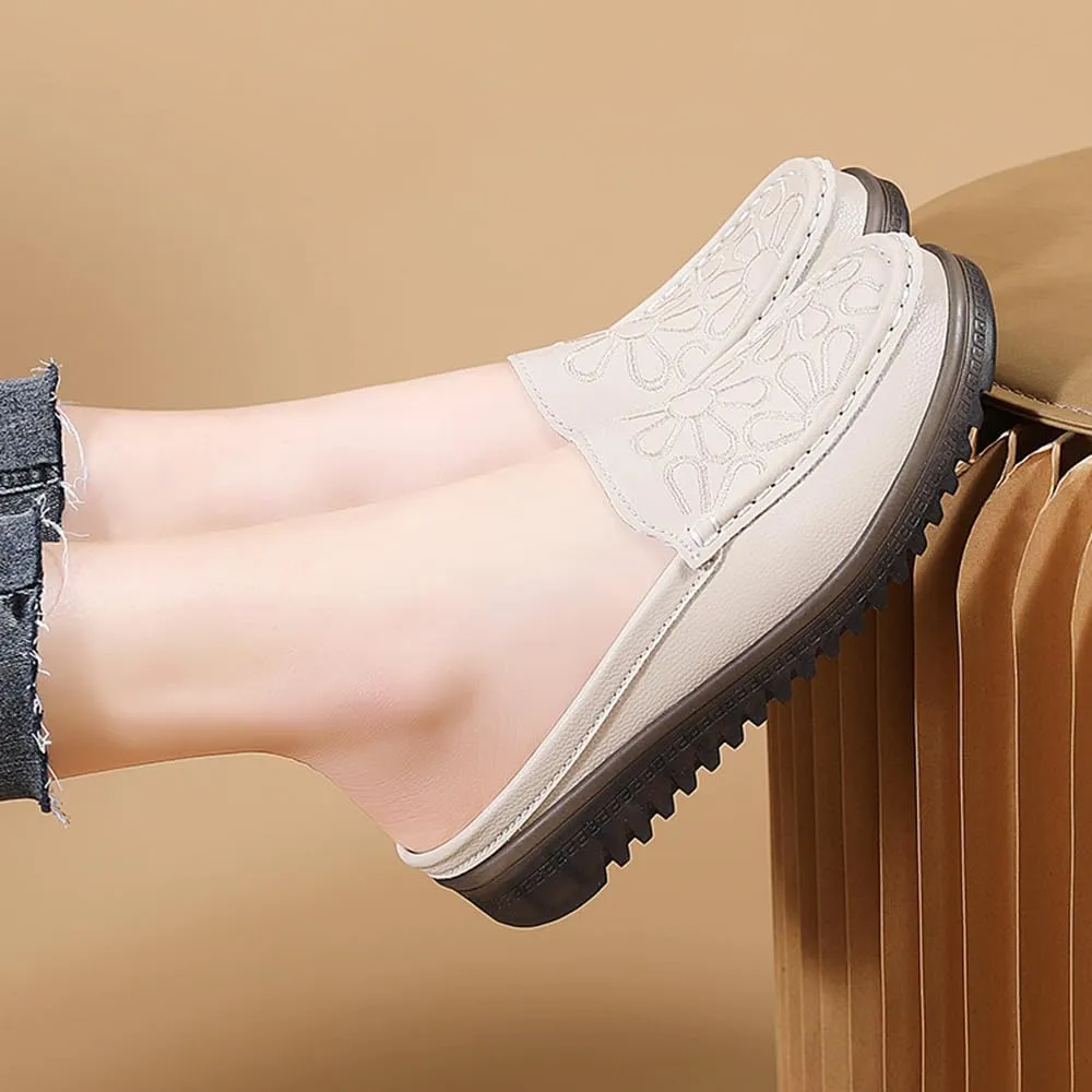 Succttssful Women's Closed Toe Mules Sandals for Walking: Backless Flats Loafers for Office - Casual Leather Mules for Girls