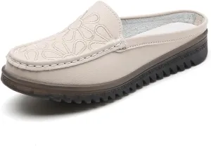 Succttssful Women's Closed Toe Mules Sandals for Walking: Backless Flats Loafers for Office - Casual Leather Mules for Girls