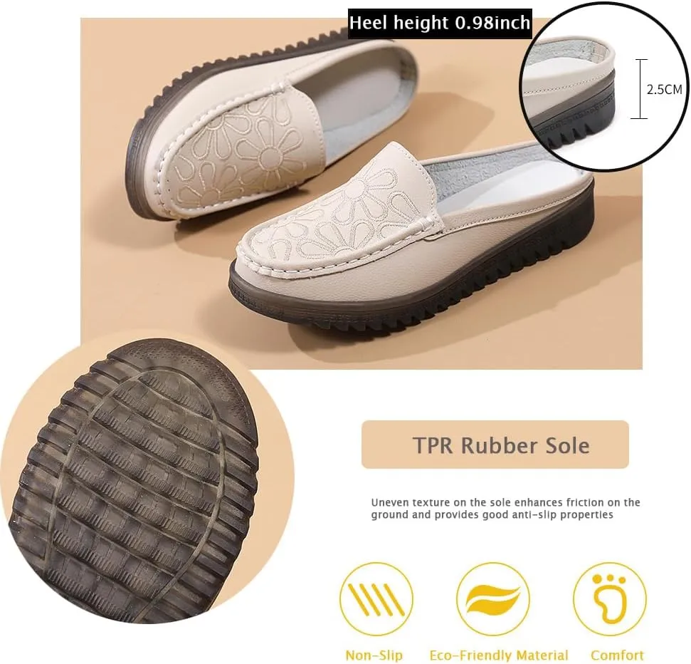 Succttssful Women's Closed Toe Mules Sandals for Walking: Backless Flats Loafers for Office - Casual Leather Mules for Girls