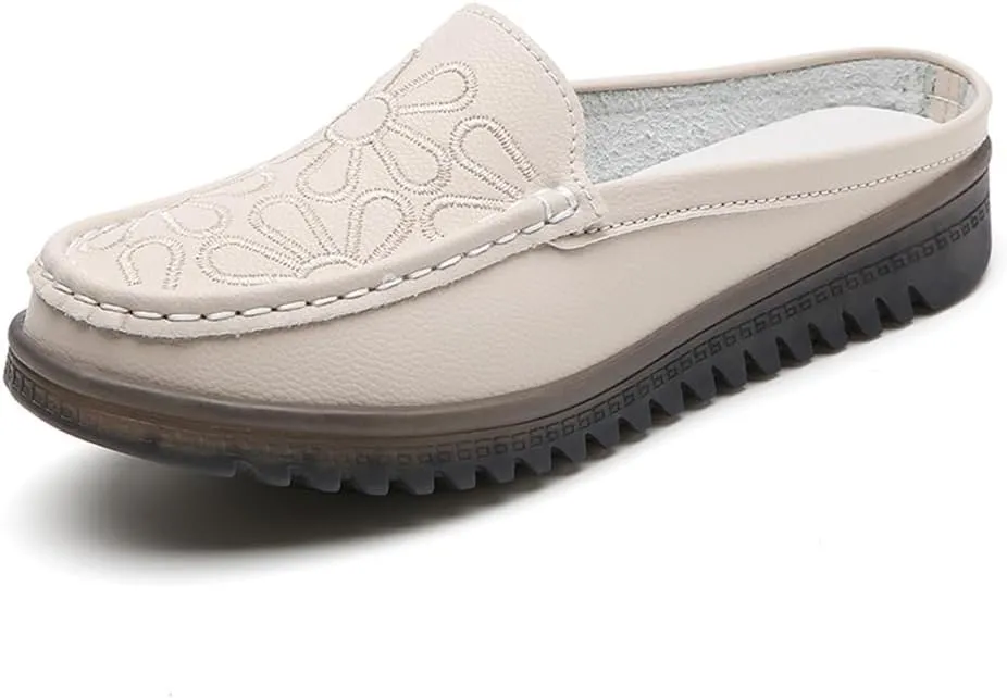 Succttssful Women's Closed Toe Mules Sandals for Walking: Backless Flats Loafers for Office - Casual Leather Mules for Girls