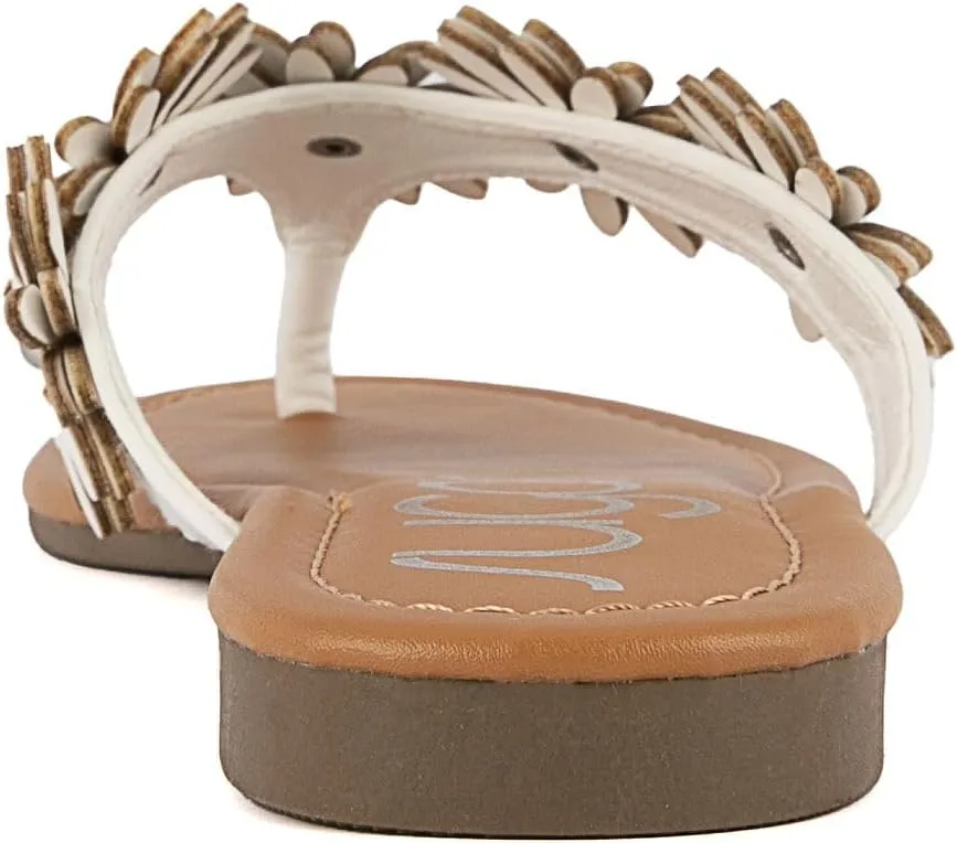 Sugar Women’s Vegan Leather Flip Flops with Embellished Floral Design – Dressy Thong Sandals, Perfect for Casual, Beach, or Pool Wear