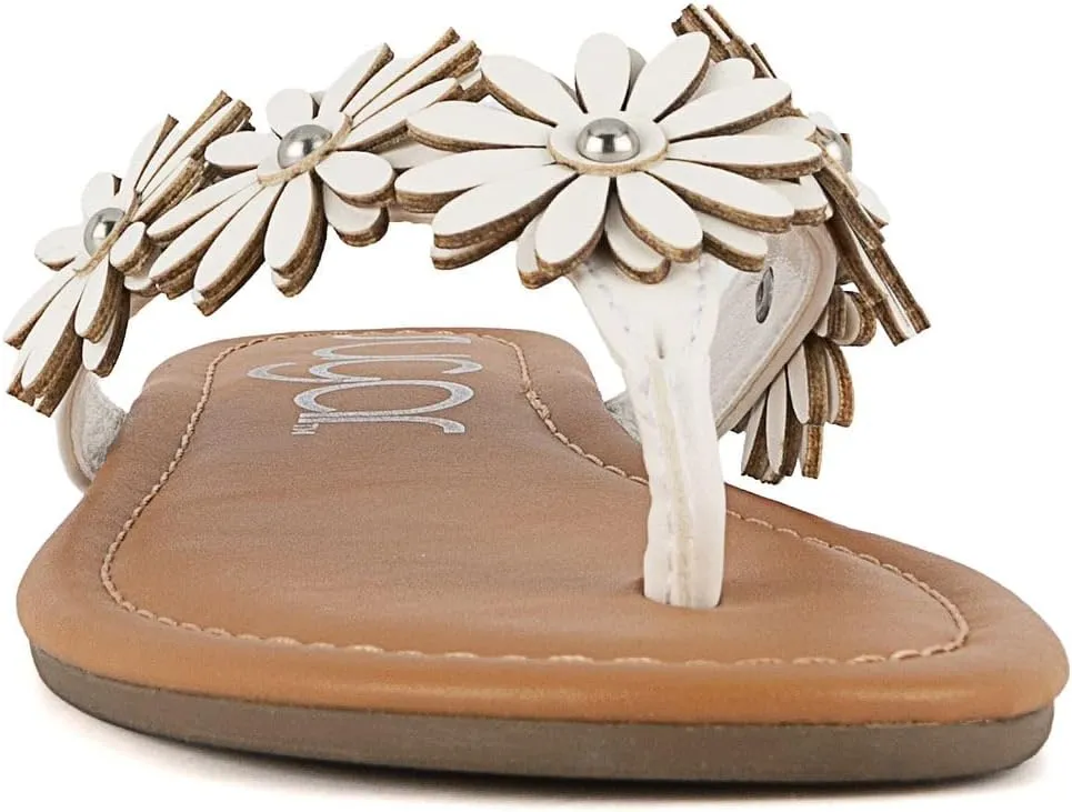 Sugar Women’s Vegan Leather Flip Flops with Embellished Floral Design – Dressy Thong Sandals, Perfect for Casual, Beach, or Pool Wear