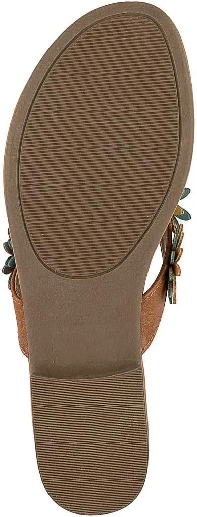 Sugar Women’s Vegan Leather Flip Flops with Embellished Floral Design – Dressy Thong Sandals, Perfect for Casual, Beach, or Pool Wear