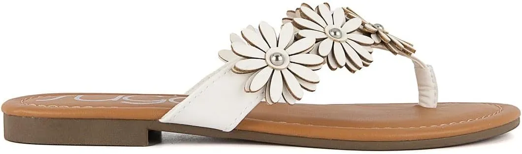 Sugar Women’s Vegan Leather Flip Flops with Embellished Floral Design – Dressy Thong Sandals, Perfect for Casual, Beach, or Pool Wear