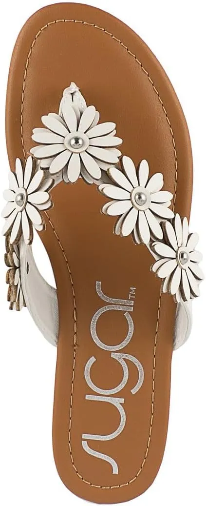Sugar Women’s Vegan Leather Flip Flops with Embellished Floral Design – Dressy Thong Sandals, Perfect for Casual, Beach, or Pool Wear