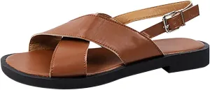 Summer Slingback Flat Sandals for Women Casual Open Toe Dressy Sandal Comfy Footwear Shoes with Adjustable Buckle