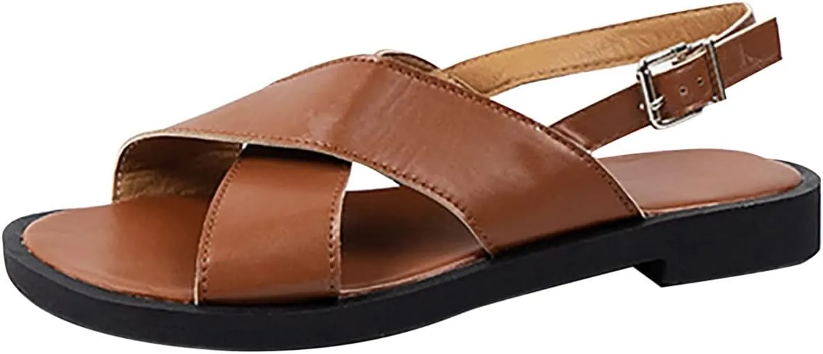 Summer Slingback Flat Sandals for Women Casual Open Toe Dressy Sandal Comfy Footwear Shoes with Adjustable Buckle