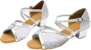 Summer Toddler Girl Shoes Children's Latin Dance Shoes Indoor Soft Soled Flat Heel Sequins Dance Shoes Satin Indoor Dance Shoes Little Girls Wedding Sandals