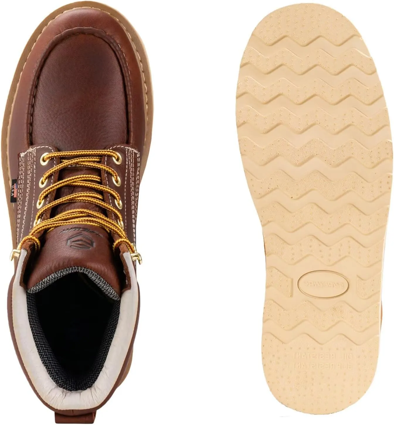 SUREWAY 6” Wedge Moc Toe Work Boots for Men - Soft Toe,Premium Full-Grain Leather,Lightweight Work Boots/Shoes,Comfort Insole,Oil/Slip Resistant,Real Goodyear,EH Rated Industrial Construction Boots