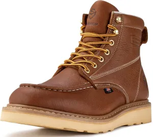 SUREWAY 6” Wedge Moc Toe Work Boots for Men - Soft Toe,Premium Full-Grain Leather,Lightweight Work Boots/Shoes,Comfort Insole,Oil/Slip Resistant,Real Goodyear,EH Rated Industrial Construction Boots