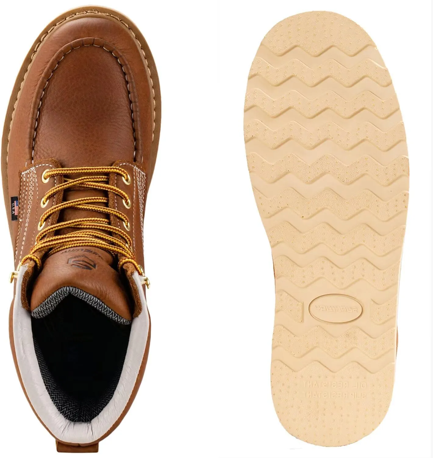 SUREWAY 6” Wedge Moc Toe Work Boots for Men - Soft Toe,Premium Full-Grain Leather,Lightweight Work Boots/Shoes,Comfort Insole,Oil/Slip Resistant,Real Goodyear,EH Rated Industrial Construction Boots