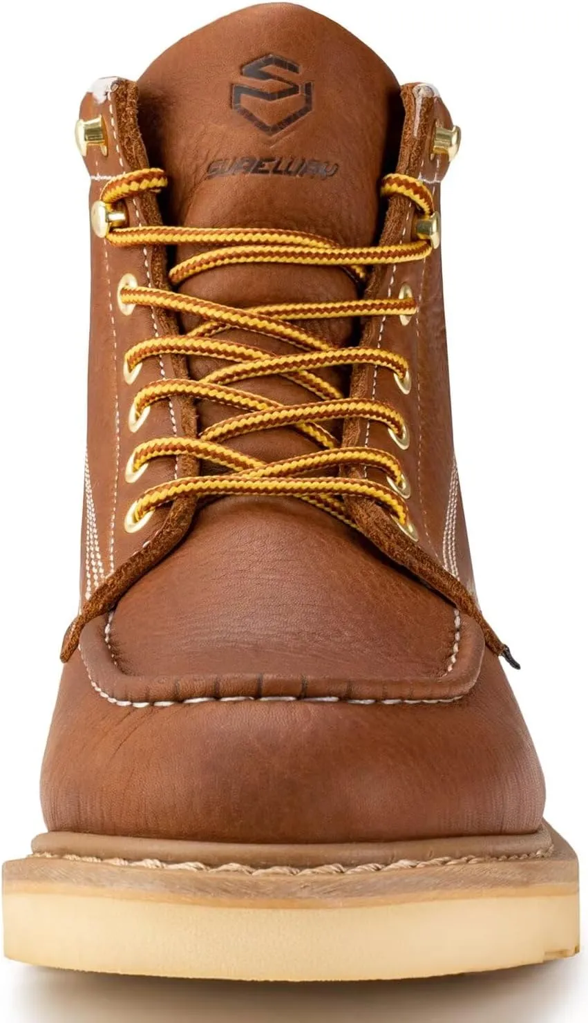 SUREWAY 6” Wedge Moc Toe Work Boots for Men - Soft Toe,Premium Full-Grain Leather,Lightweight Work Boots/Shoes,Comfort Insole,Oil/Slip Resistant,Real Goodyear,EH Rated Industrial Construction Boots