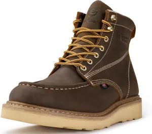 SUREWAY 6” Wedge Moc Toe Work Boots for Men - Soft Toe,Premium Full-Grain Leather,Lightweight Work Boots/Shoes,Comfort Insole,Oil/Slip Resistant,Real Goodyear,EH Rated Industrial Construction Boots