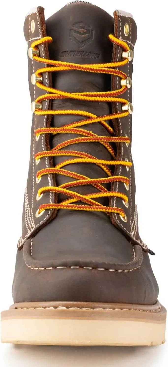 SUREWAY 8in Wedge Moc Toe Work Boots for Men - Soft Toe,Premium Full-Grain Leather,Safety Work Boots/Shoes,Comfort Insole,Oil/Slip Resistant,Real Goodyear,EH Rated Industrial Construction