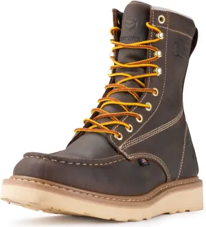 SUREWAY 8in Wedge Moc Toe Work Boots for Men - Soft Toe,Premium Full-Grain Leather,Safety Work Boots/Shoes,Comfort Insole,Oil/Slip Resistant,Real Goodyear,EH Rated Industrial Construction