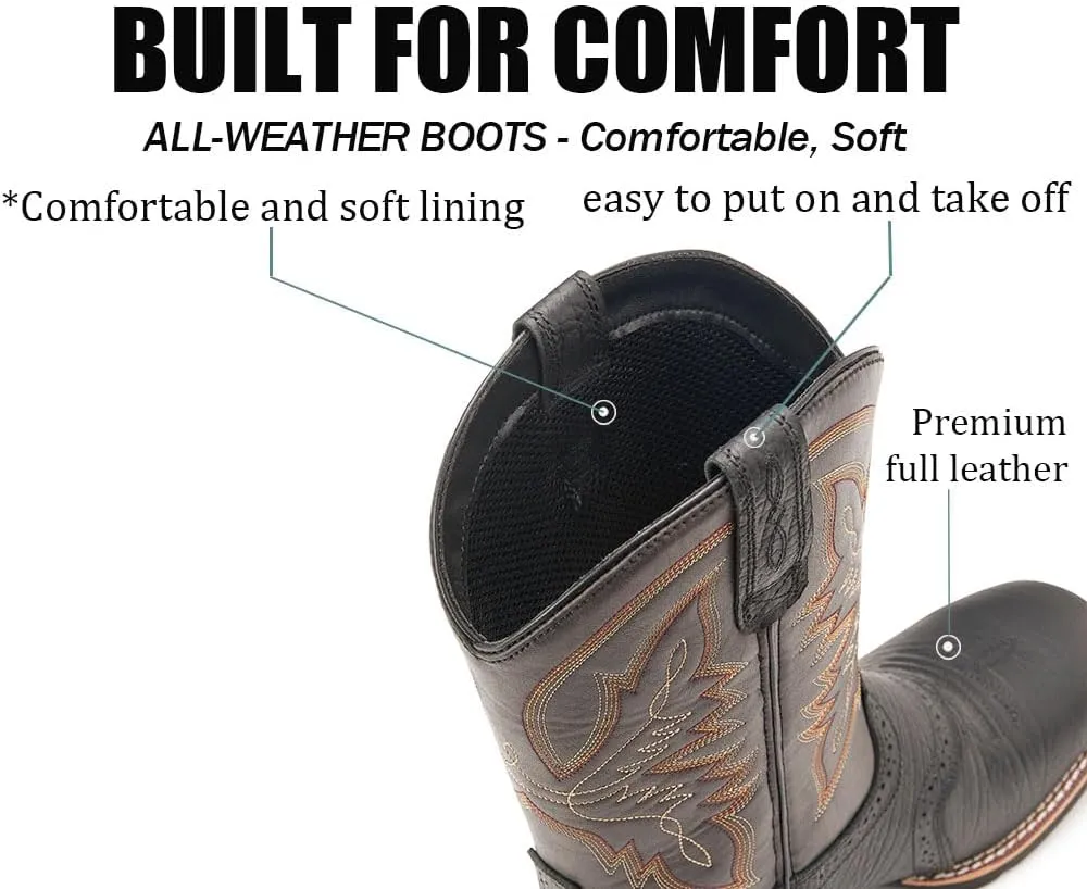 SUREWAY Cowboy Boots For Men - Mens Square Toe Western Boot,Oil/Slip Resistant,Durable Fashionable Classic Pull on 10 Inch Wellington Boots - Soft Toe Work Boots