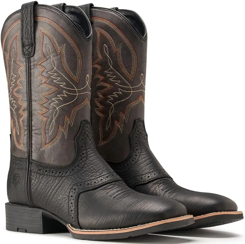 SUREWAY Cowboy Boots For Men - Mens Square Toe Western Boot,Oil/Slip Resistant,Durable Fashionable Classic Pull on 10 Inch Wellington Boots - Soft Toe Work Boots