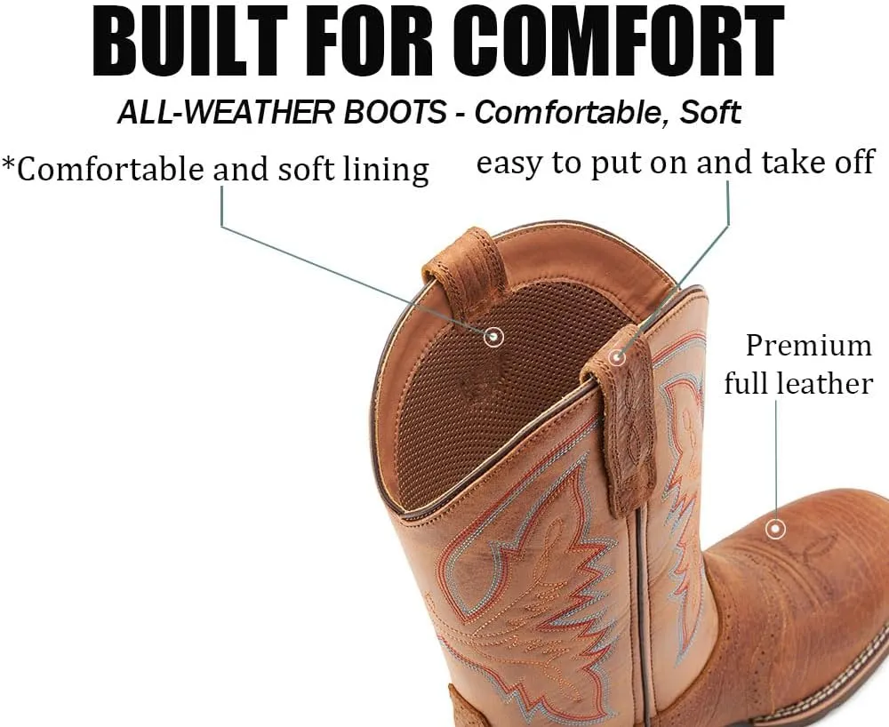 SUREWAY Cowboy Boots For Men - Mens Square Toe Western Boot,Oil/Slip Resistant,Durable Fashionable Classic Pull on 10 Inch Wellington Boots - Soft Toe Work Boots