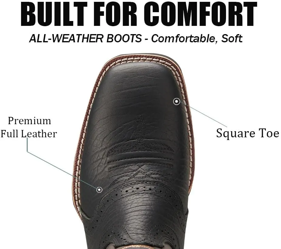 SUREWAY Cowboy Boots For Men - Mens Square Toe Western Boot,Oil/Slip Resistant,Durable Fashionable Classic Pull on 10 Inch Wellington Boots - Soft Toe Work Boots