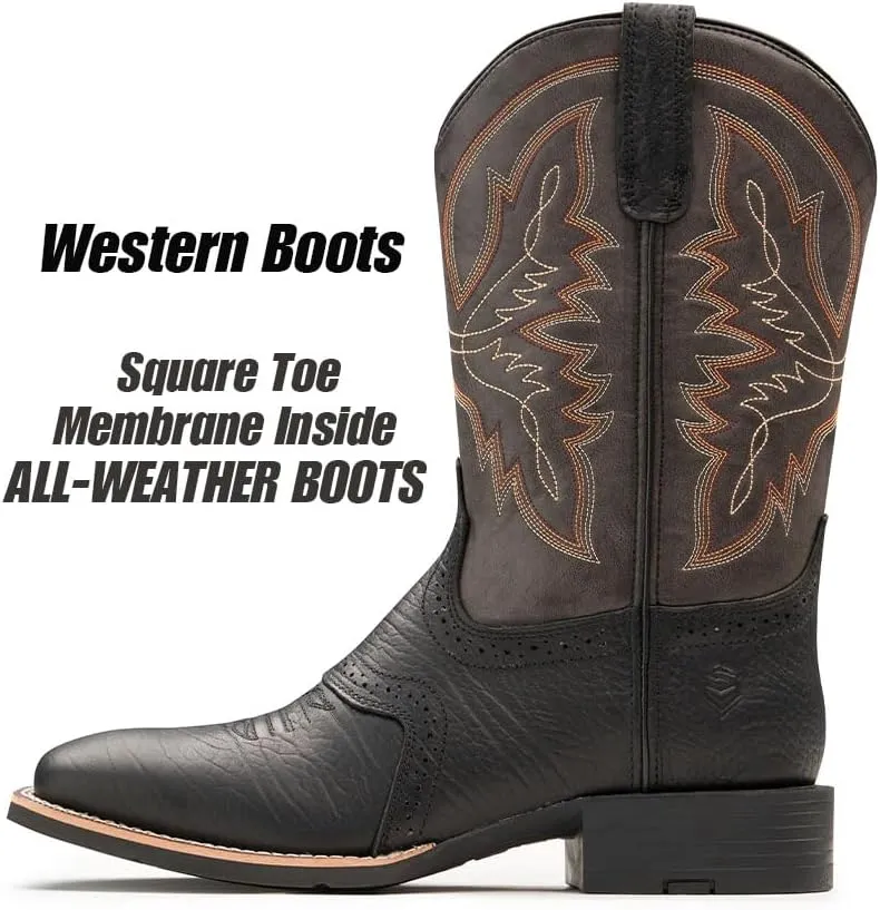 SUREWAY Cowboy Boots For Men - Mens Square Toe Western Boot,Oil/Slip Resistant,Durable Fashionable Classic Pull on 10 Inch Wellington Boots - Soft Toe Work Boots