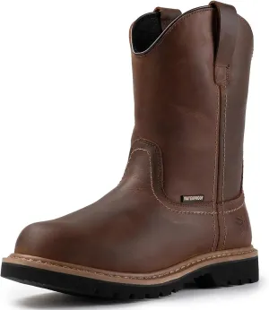 SUREWAY Mens 10 in Soft/Steel Toe Waterproof Wellington Boot,Heavy Duty Pull On Work Boots for Men,Full Grain Leather,Goodyear Welted,Superior Slip Resistant